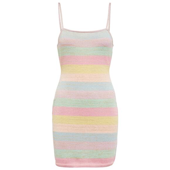 LoveShackFancy Lessie Knit Mini Dress L Pastel Stripe Boho Resort - Picture 4 of 7